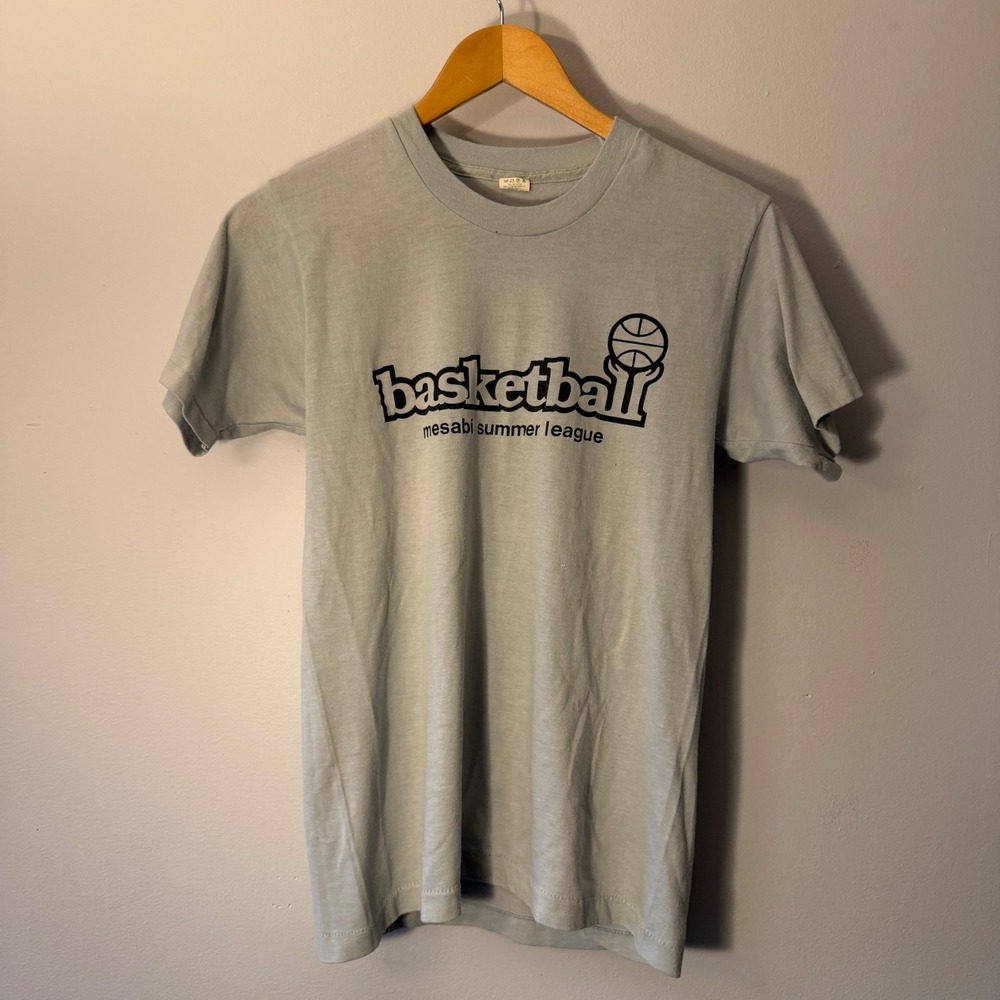 Vintage 70s Screen Stars Mesabi Summer League Basketball T-Shirt Blue Medium